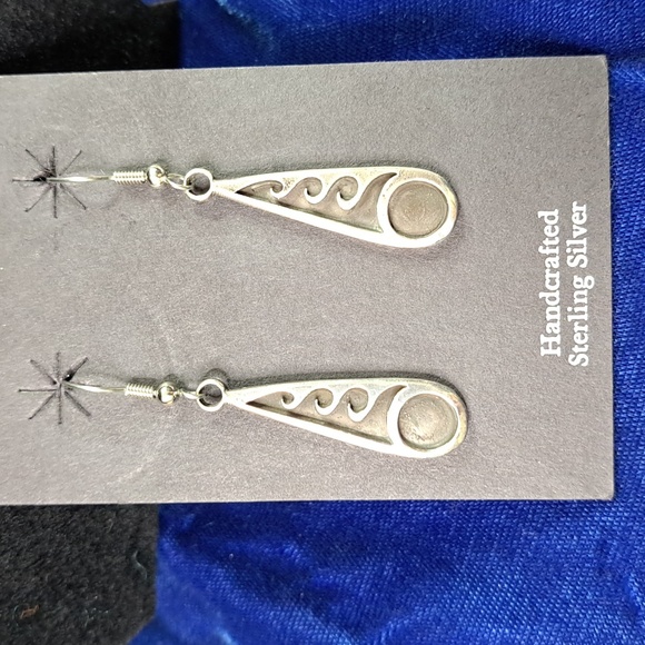 Sterling Silver Wave Dangle Hook Style Earrings - Picture 10 of 12